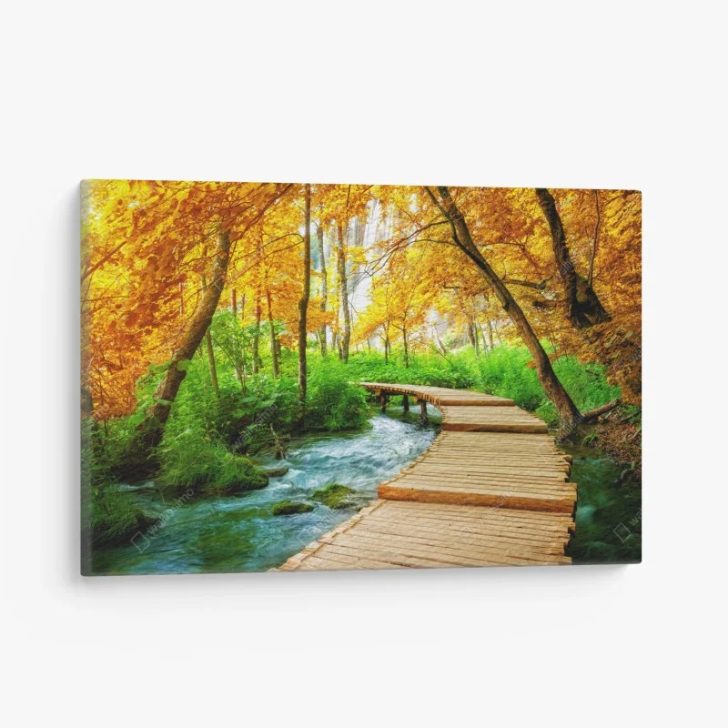 Quadro su tela passerella autunnale nel Parco Nazionale dei Laghi di Plitvice