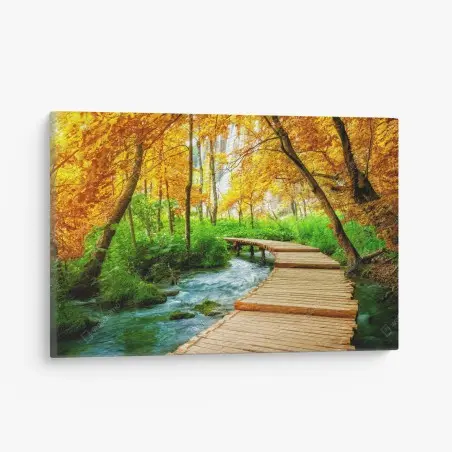 Quadro su tela passerella autunnale nel Parco Nazionale dei Laghi di Plitvice • Wallissimo®