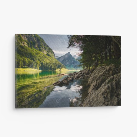 Quadro su tela riflessi montani sul lago smeraldo • Wallissimo®