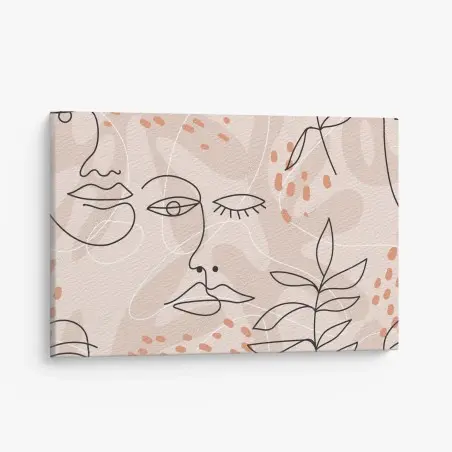 Quadro su tela volti astratti e botanica in toni neutri • Wallissimo®