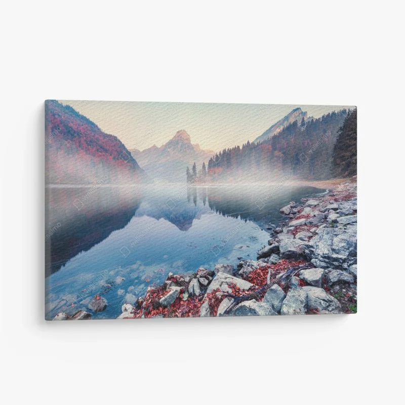 Quadro su tela alba nebbiosa sul lago Obersee