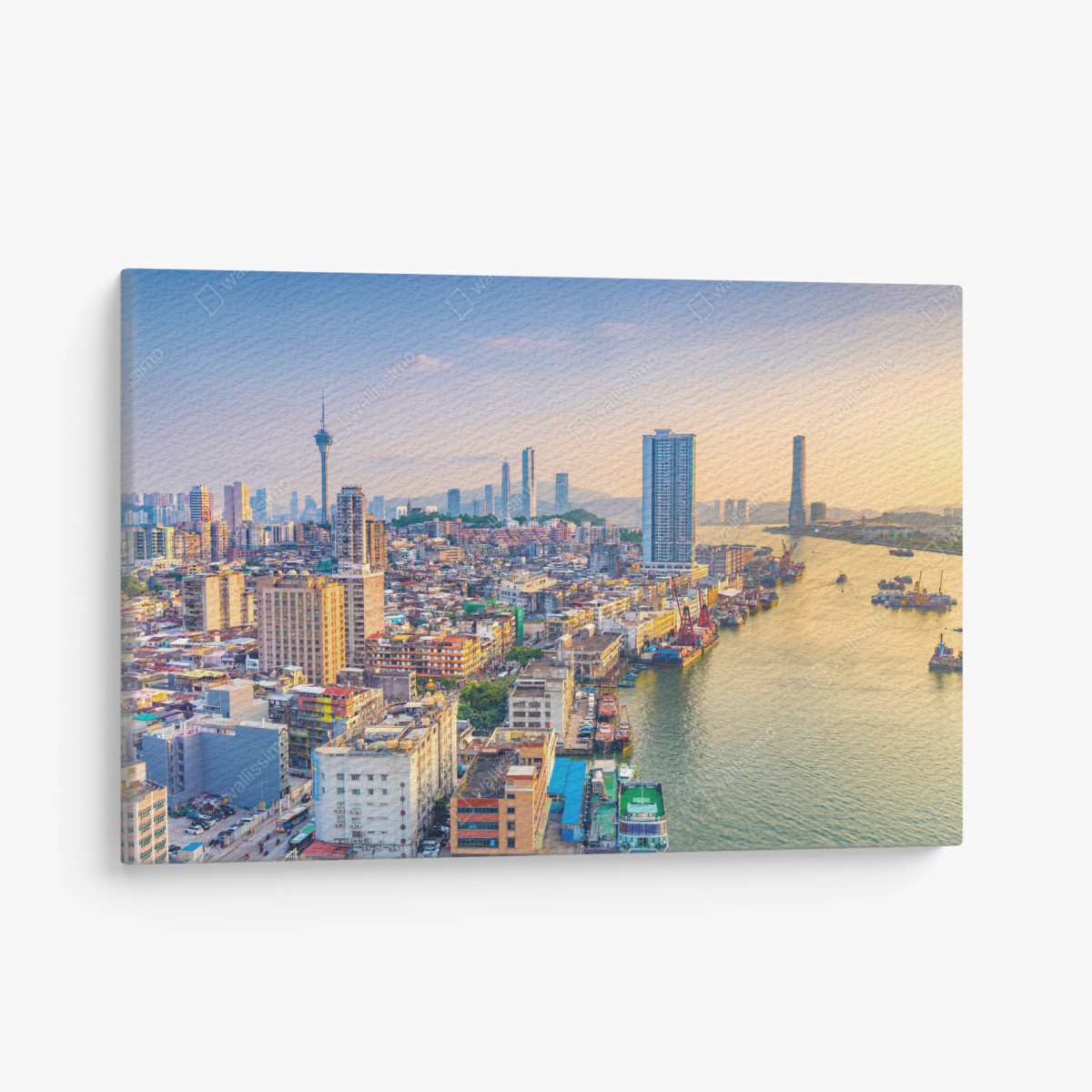 Quadro su tela panorama urbano al tramonto di Macau • Wallissimo®