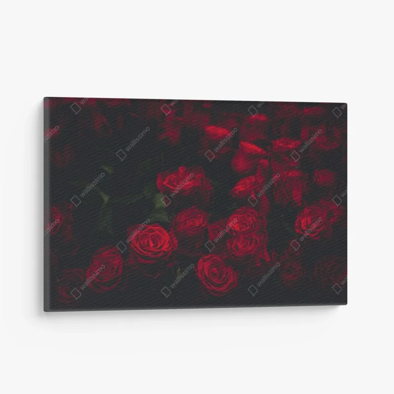 Quadro su tela composizione di rose rosse su sfondo scuro