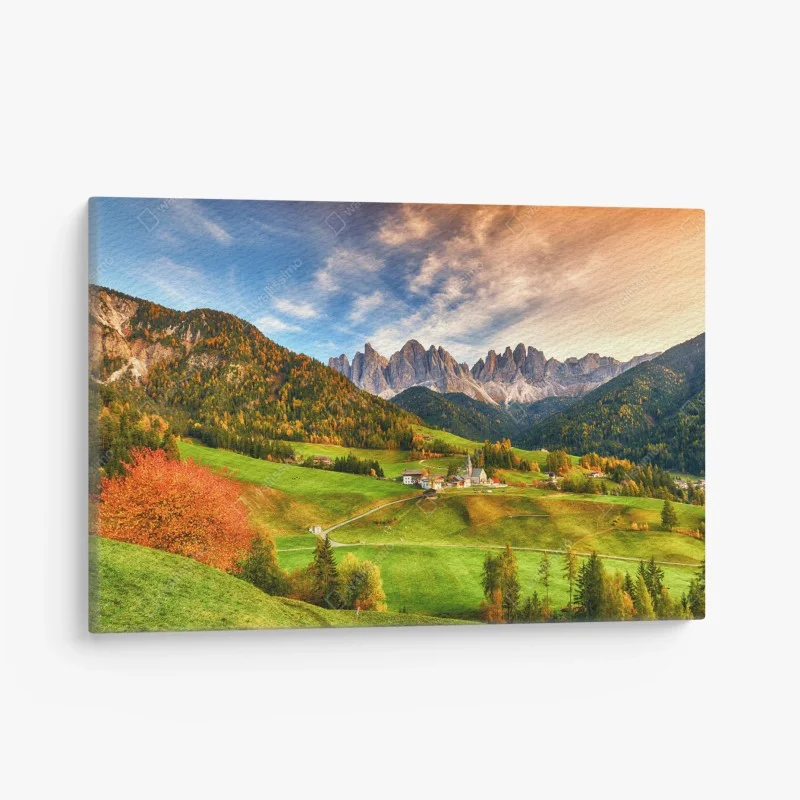 Quadro su tela panorama autunnale a Santa Maddalena, Dolomiti