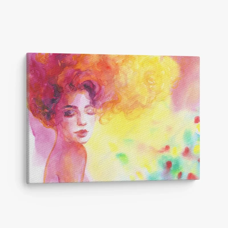 Quadro su tela ritratto sognante in acquerello dai toni caldi