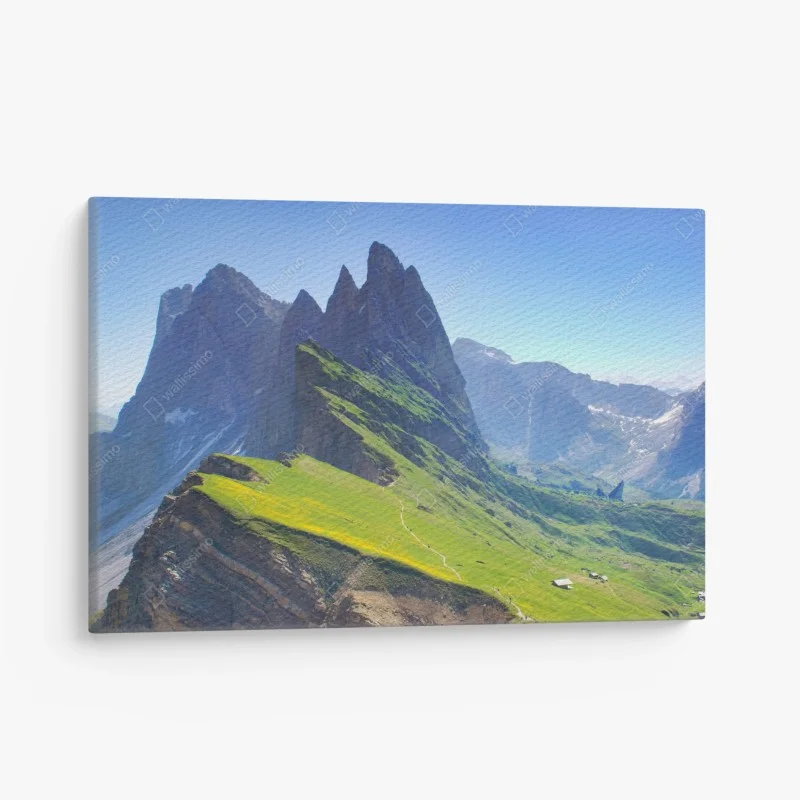 Quadro su tela panorama di Seceda nelle Dolomiti primaverili