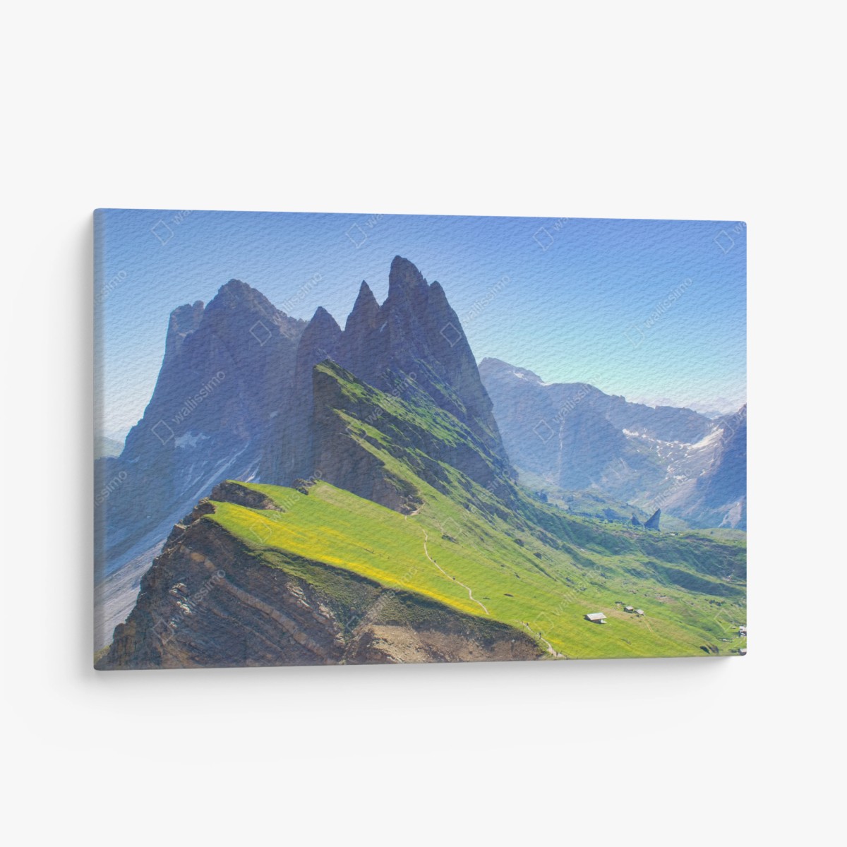 Quadro su tela panorama di Seceda nelle Dolomiti primaverili • Wallissimo®