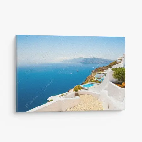 Quadro su tela panorama marino di Santorini • Wallissimo®