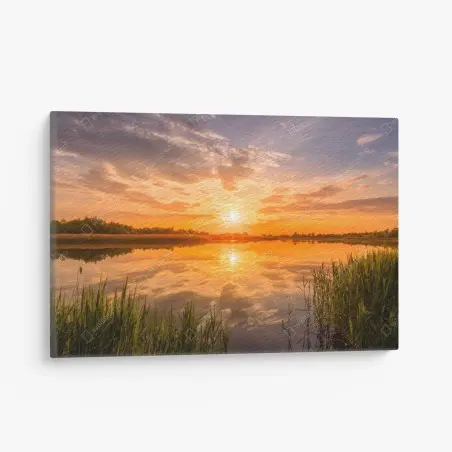 Quadro su tela tramonto dorato sul lago • Wallissimo®