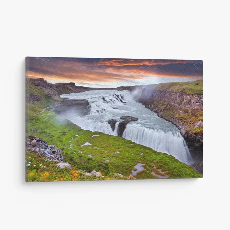 Quadro su tela tramonto su Gullfoss, cascata d'Islanda