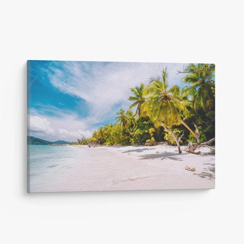 Quadro su tela spiaggia tropicale con palme e sabbia bianca