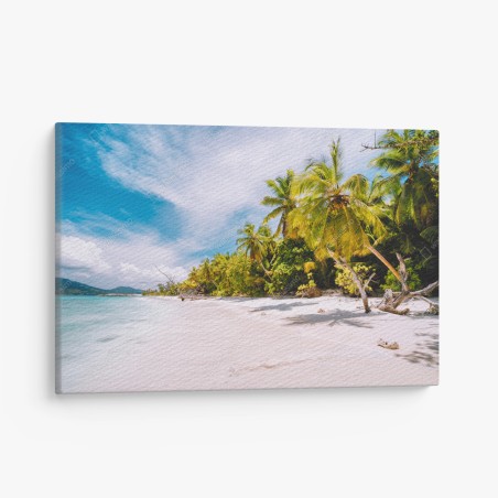 Quadro su tela spiaggia tropicale con palme e sabbia bianca • Wallissimo®