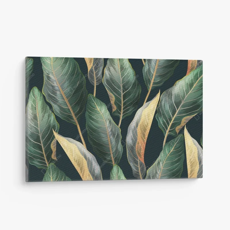 Quadro su tela motivo tropicale vintage con foglie esotiche