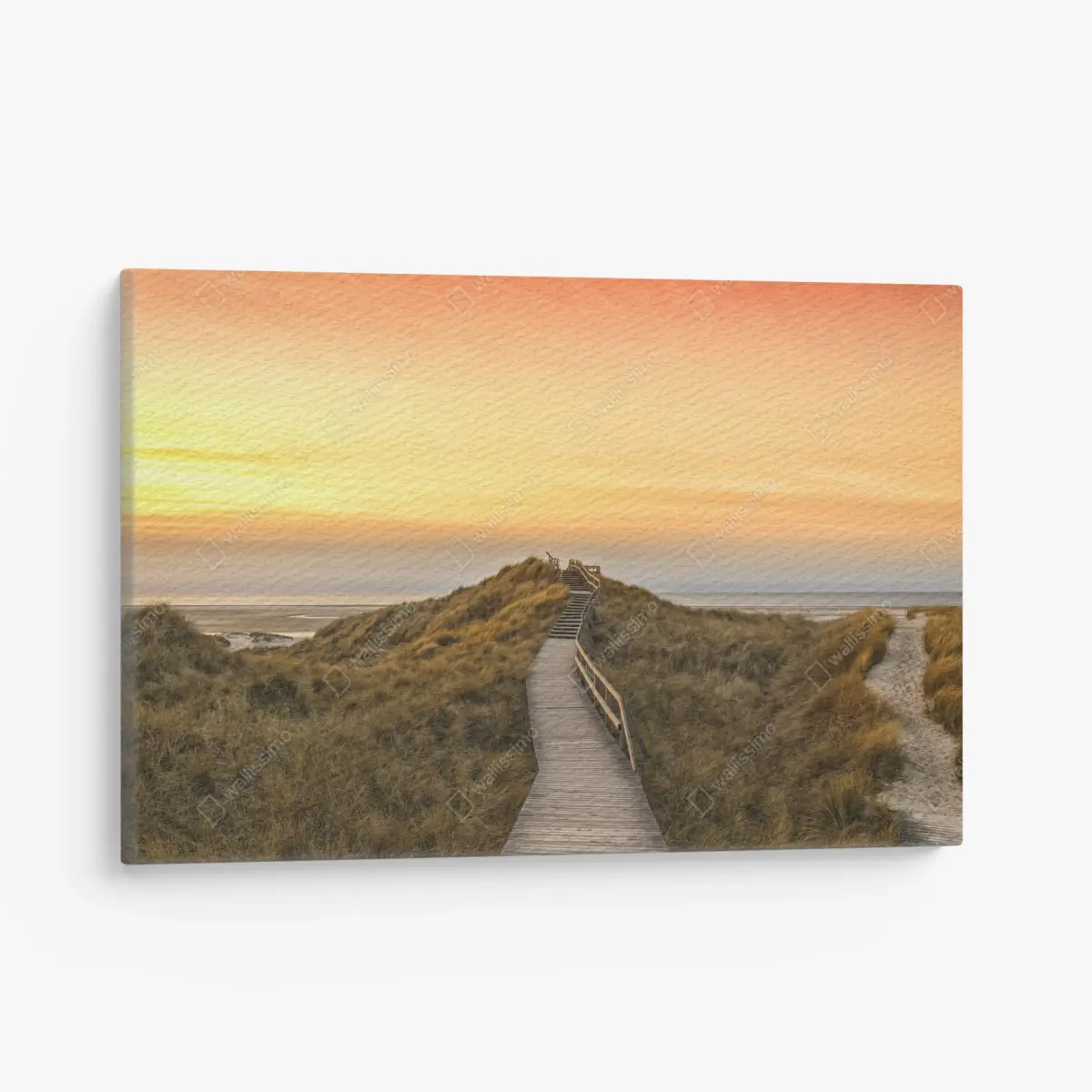 Quadro su tela passerella tra le dune di Norddorf al tramonto • Wallissimo®