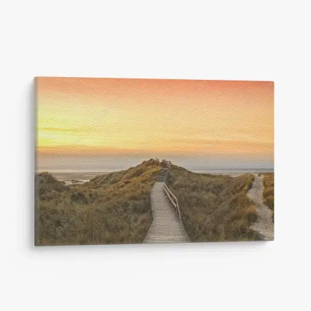 Quadro su tela passerella tra le dune di Norddorf al tramonto • Wallissimo®