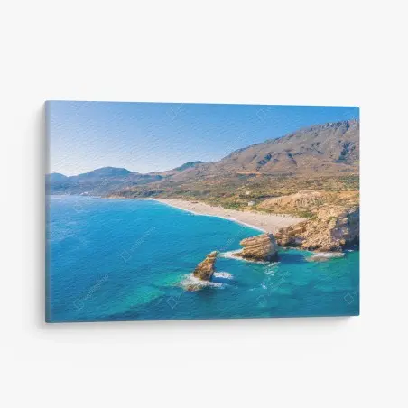 Quadro su tela panorama costiero turchese con scogli e spiaggia • Wallissimo®