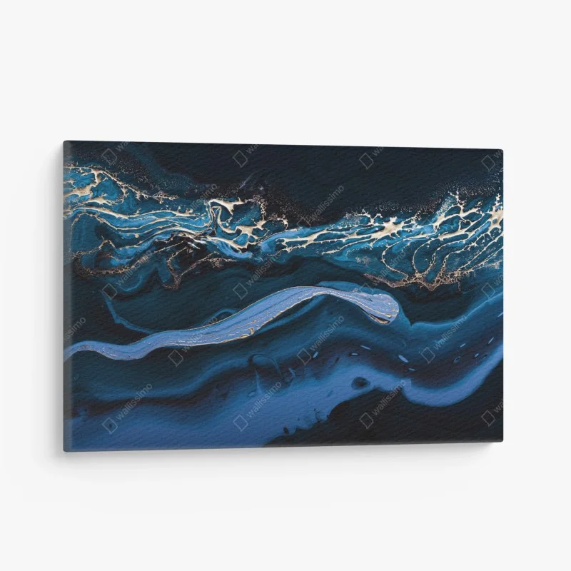 Quadro su tela onde astratte in blu e oro