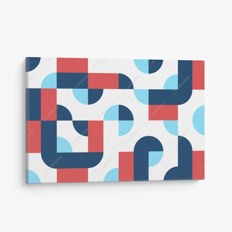 Quadro su tela motivo geometrico moderno blu e corallo