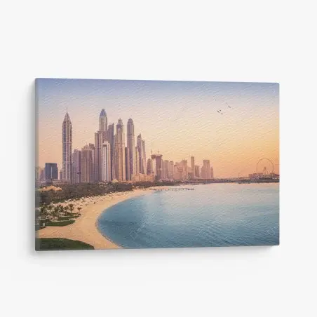Quadro su tela orizzonte urbano al tramonto a Dubai • Wallissimo®