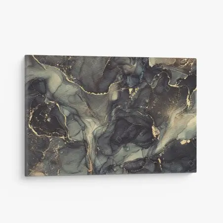 Quadro su tela marmo fluido con venature dorate • Wallissimo®