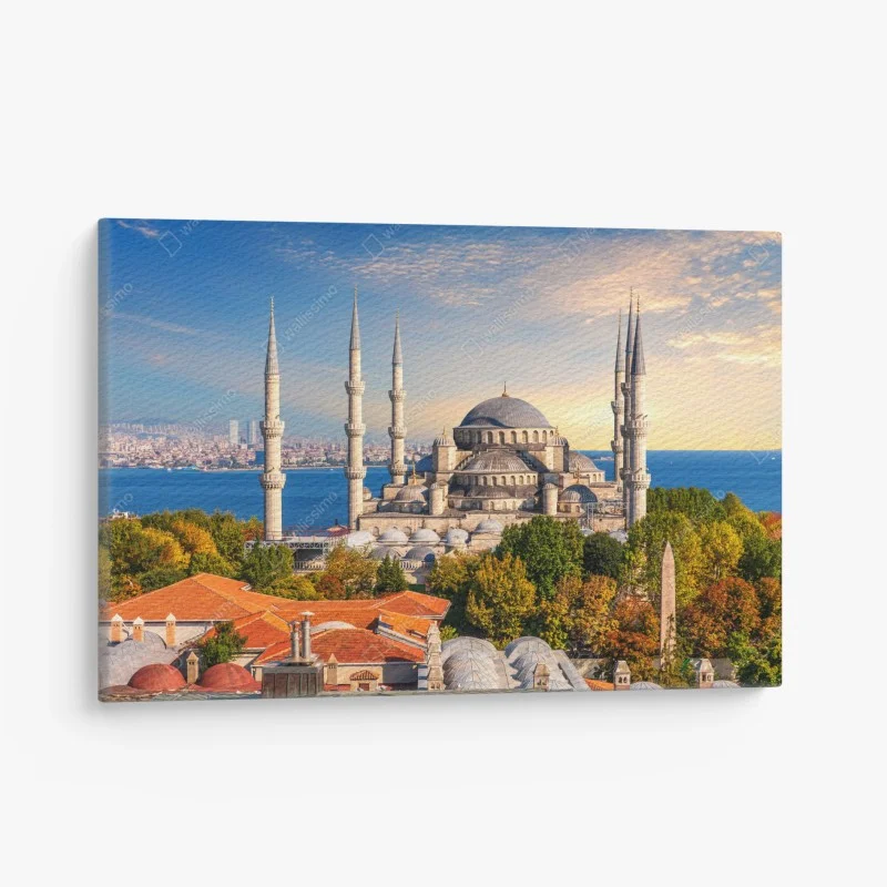 Quadro su tela tramonto sulla Moschea Blu di Istanbul