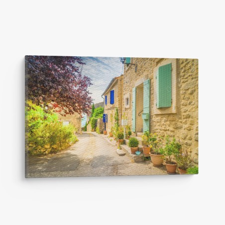 Quadro su tela vicolo soleggiato con case in pietra • Wallissimo®