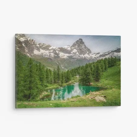 Quadro su tela panorama alpino del Lago Blu a Cervinia • Wallissimo®