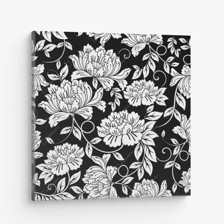 Quadro su tela motivo floreale ornamentale in bianco e nero • Wallissimo®