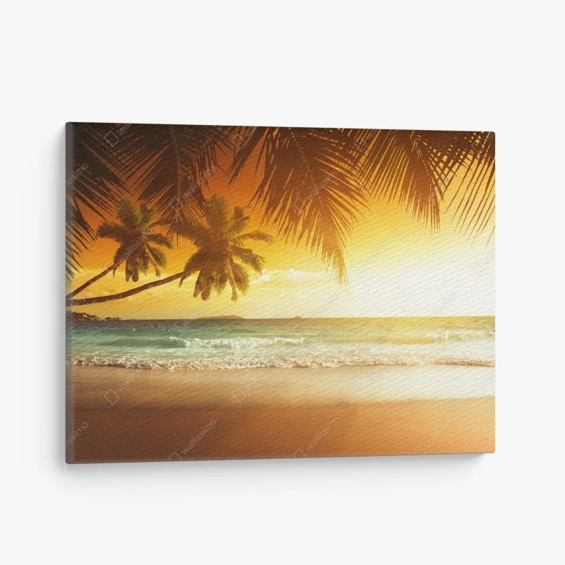 Quadro su tela tramonto sui Caraibi con palme