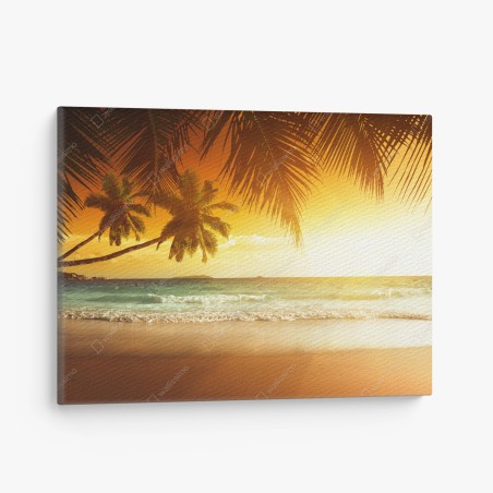 Quadro su tela tramonto sui Caraibi con palme • Wallissimo®