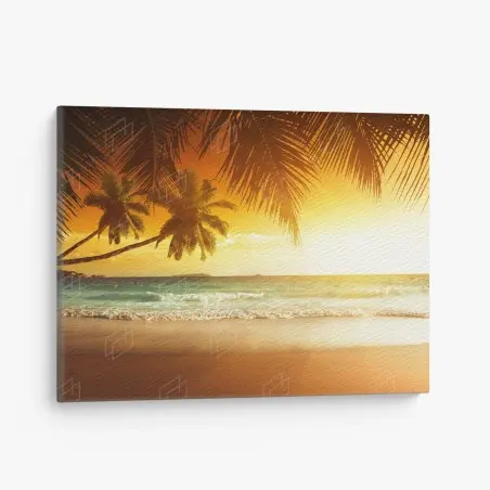 Quadro su tela tramonto sui Caraibi con palme • Wallissimo®