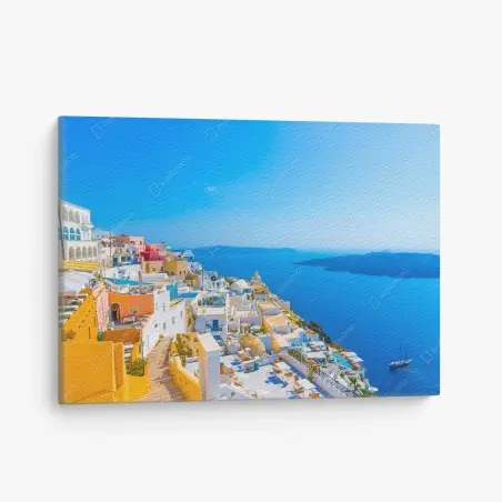 Quadro su tela vista panoramica di Santorini sul mare • Wallissimo®