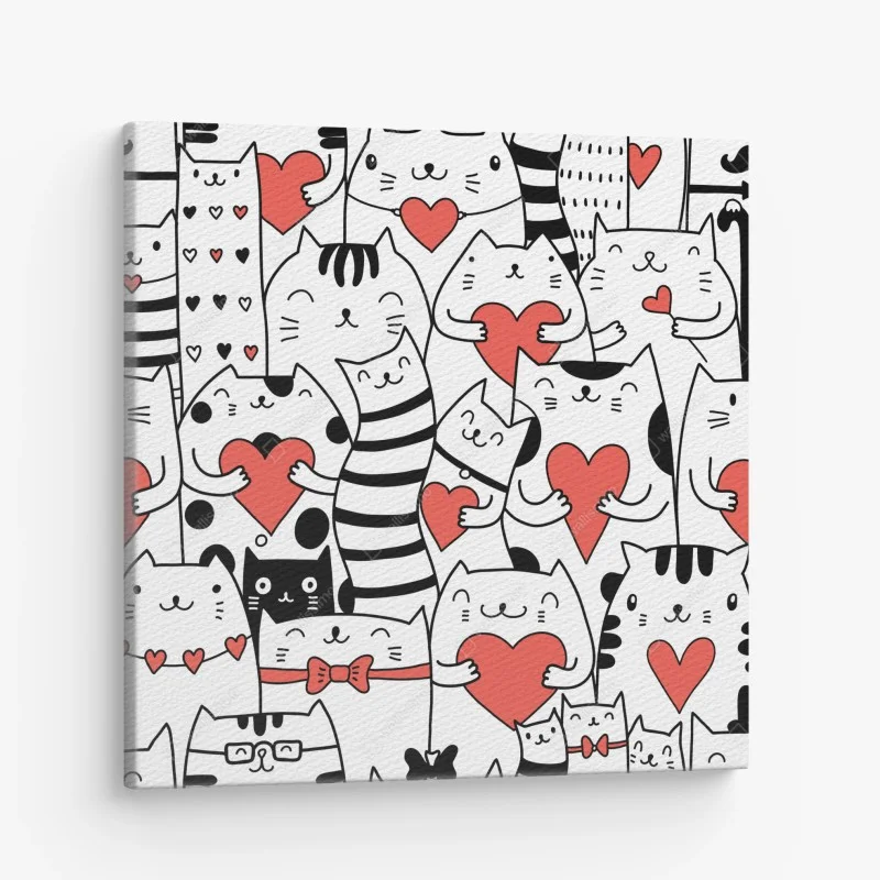 Quadro su tela motivo di gatti con cuori adorabile