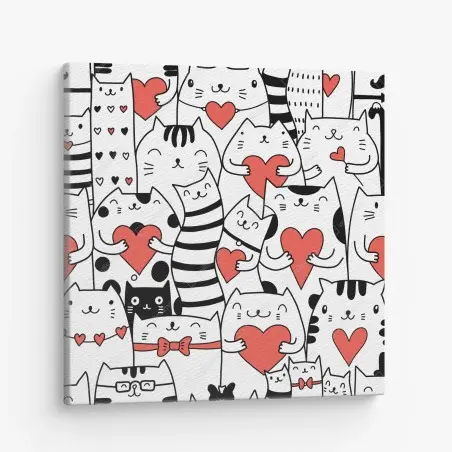 Quadro su tela motivo di gatti con cuori adorabile • Wallissimo®