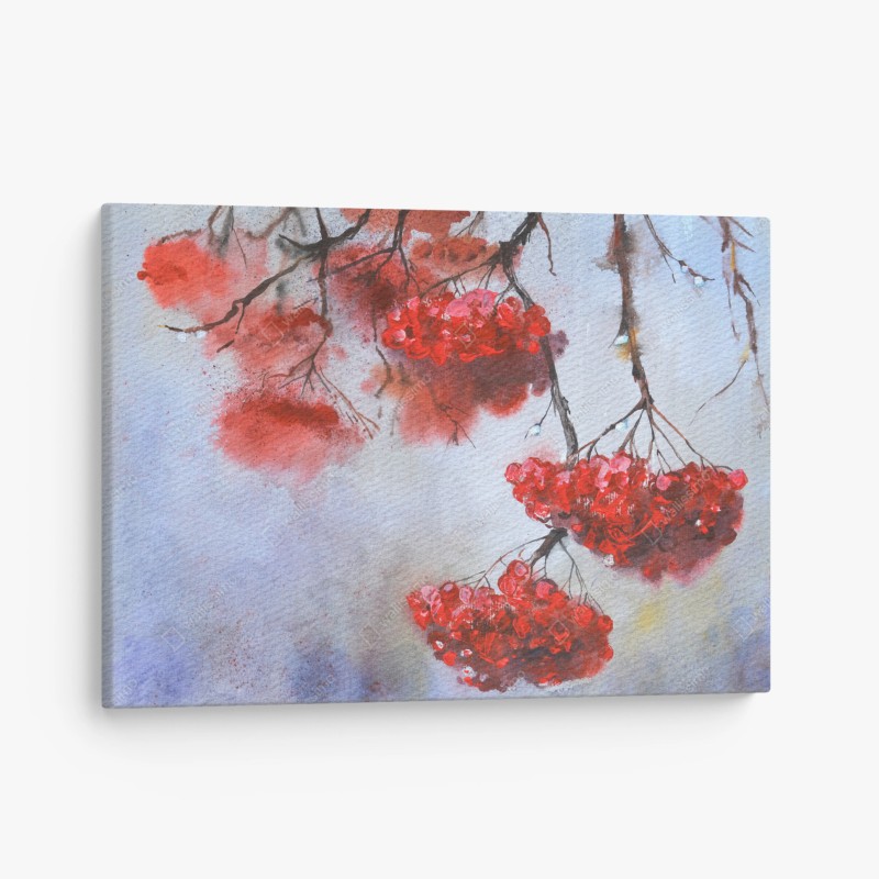 Quadro su tela rami di bacche rosse in acquerello