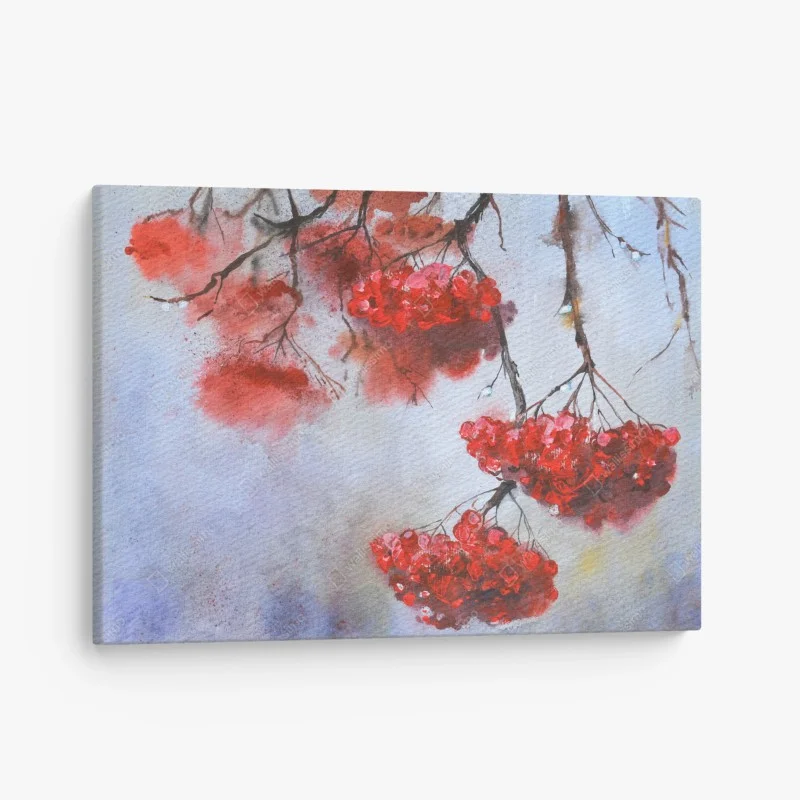 Quadro su tela rami di bacche rosse in acquerello