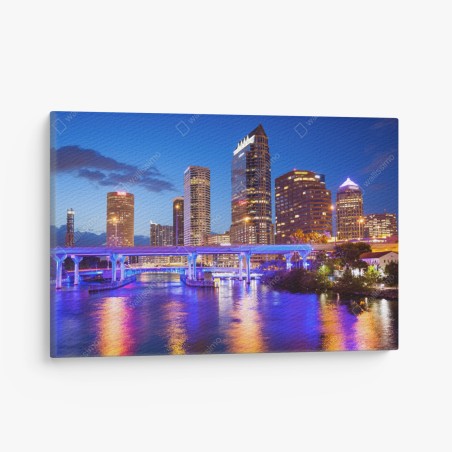 Quadro su tela panorama notturno di Tampa, Florida • Wallissimo®