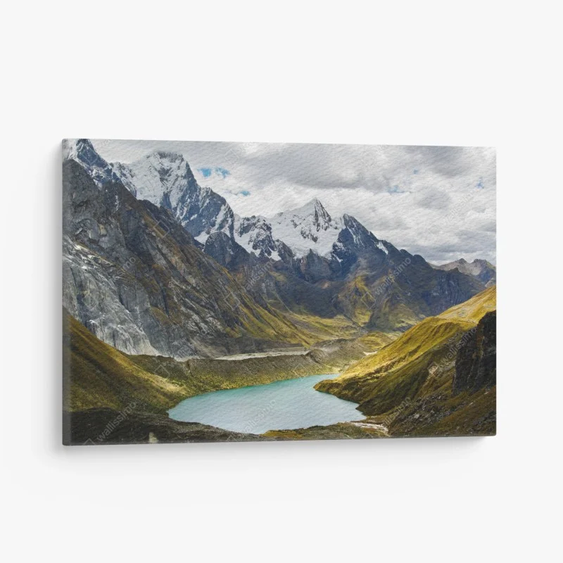 Quadro su tela maestoso panorama montano sul lago turchese