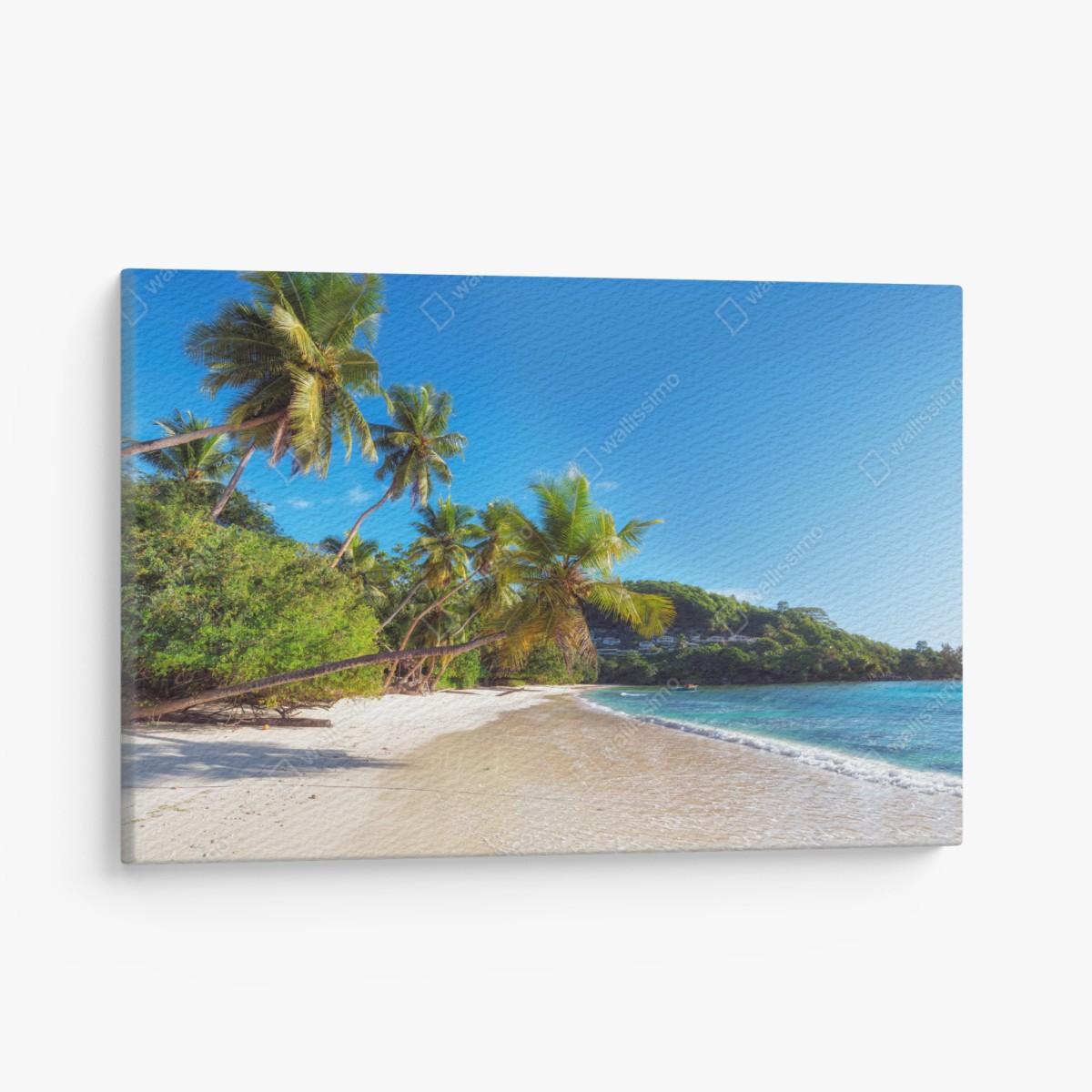 Quadro su tela spiaggia tropicale con palme e acque turchesi • Wallissimo®