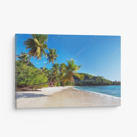 Quadro su tela spiaggia tropicale con palme e acque turchesi • Wallissimo®