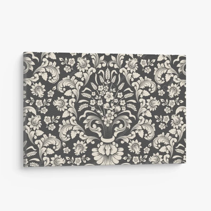 Quadro su tela motivo damascato floreale elegante su sfondo scuro