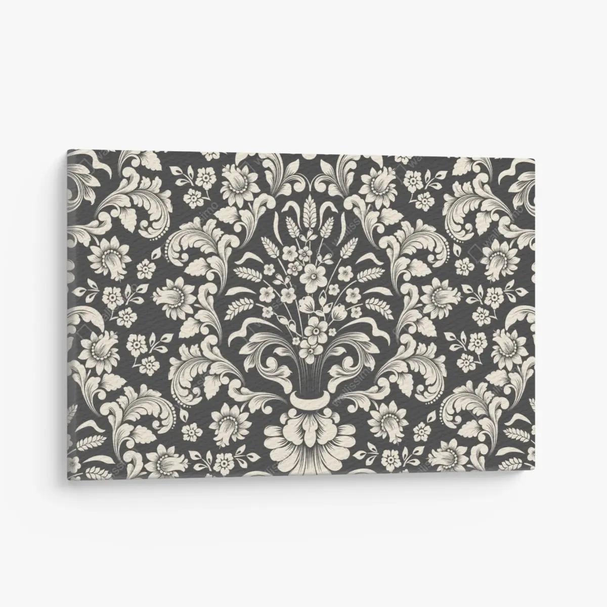 Quadro su tela motivo damascato floreale elegante su sfondo scuro • Wallissimo®