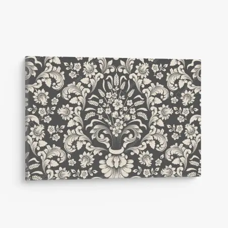 Quadro su tela motivo damascato floreale elegante su sfondo scuro • Wallissimo®