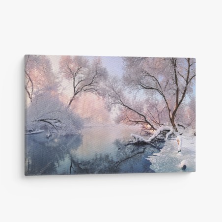 Quadro su tela mattino d'inverno sul fiume • Wallissimo®