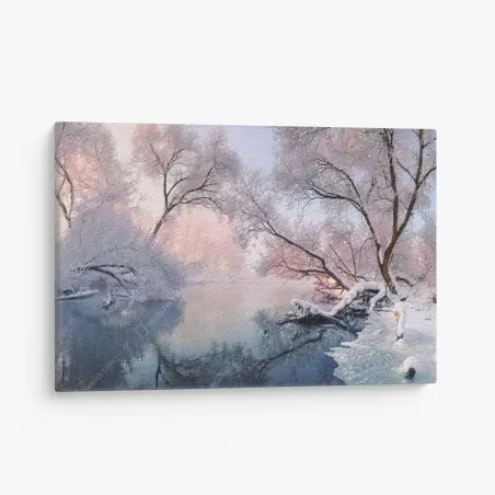 Quadro su tela mattino d'inverno sul fiume • Wallissimo®