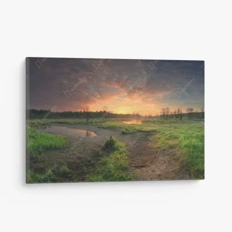 Quadro su tela tramonto dorato sulla palude • Wallissimo®