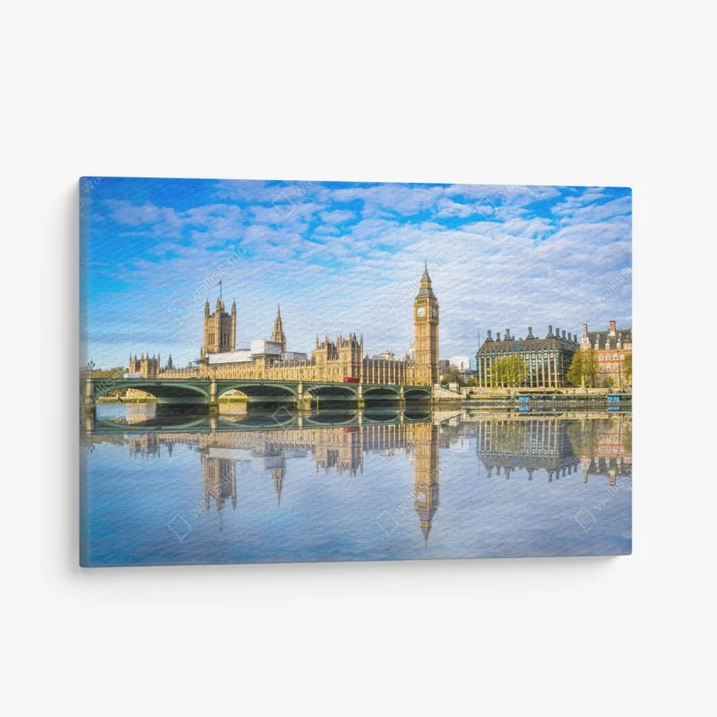 Quadro su tela panorama sul Tamigi con Big Ben e palazzo di Westminster