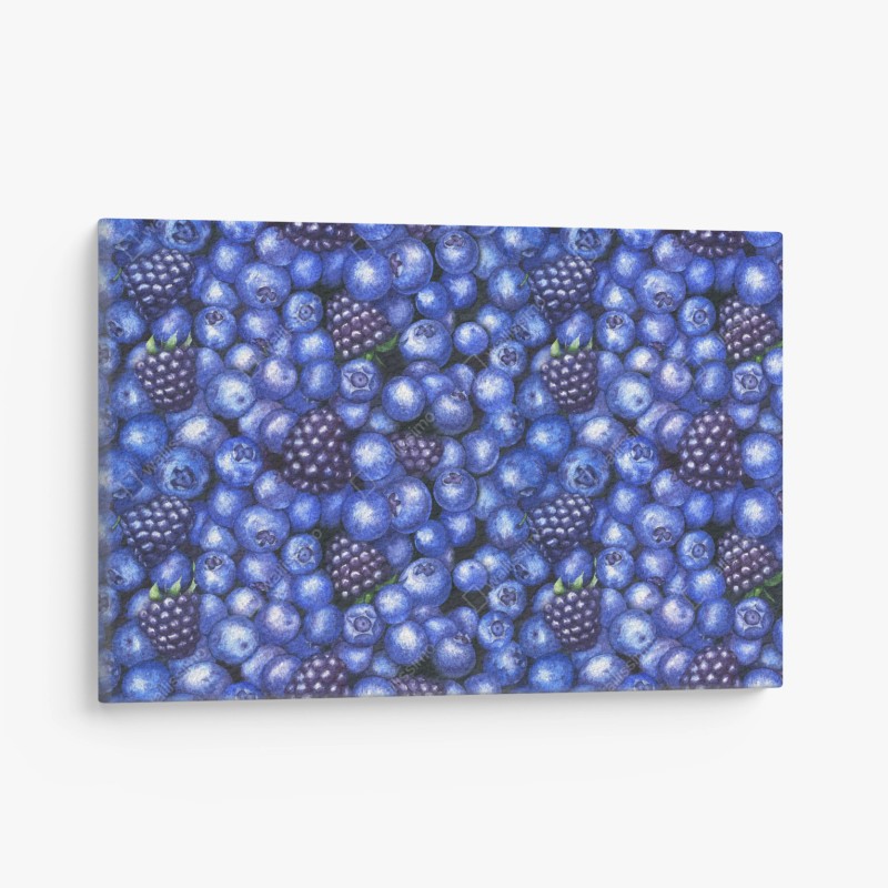 Quadro su tela motivo mirtilli e more dipinti a mano