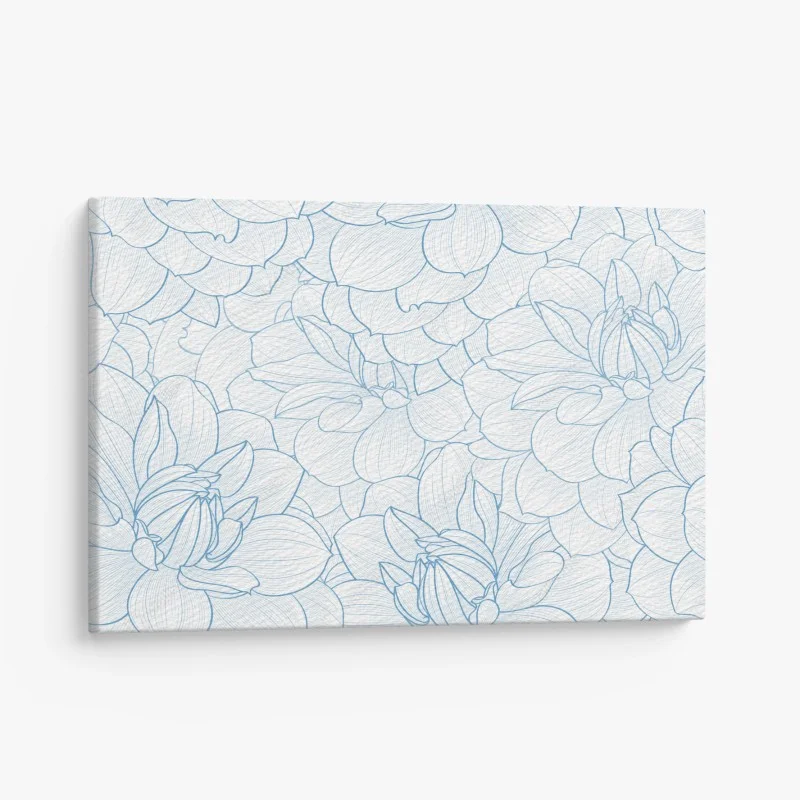 Quadro su tela motivo floreale a linee sottili color azzurro