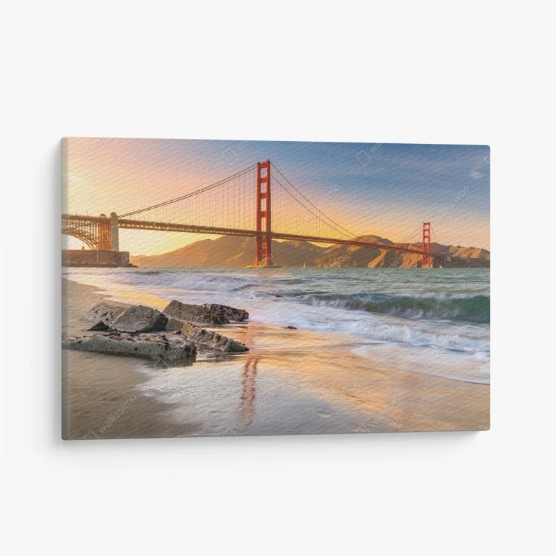Quadro su tela tramonto dorato sul Golden Gate
